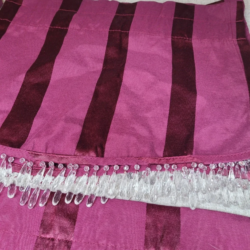 4 JCPenney Home Collection Valance Curtains 15x72 Panel Burgundy Striped Beaded